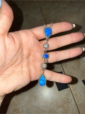 Blue Opal Teardrop Dangle Necklace - Women's Jewelry